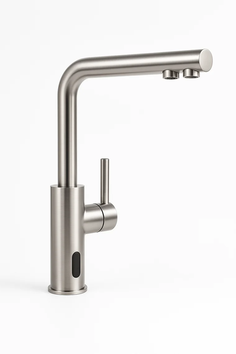 VitaTap-designkraan in geborsteld staal met een aparte uitloop voor gezuiverd, vitaal water